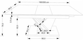 Masă de bucătărie Sterzo 160-200 x 90 cm, negru / stejar auriu