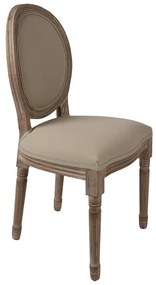Scaun dining shabby chic, cu spătar oval, bej, stofa, lemn masiv, 48x46x96 cm