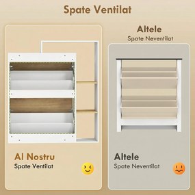 HOMCOM Dulap Slim pentru Pantofi cu 2 Sertare Rabatabile, Dulap Intrare cu Rafturi Reglabile, 3 Rafturi Deschise, Spațiu pentru 8 Perechi de Pantofi, Alb și Lemn Natural, 80x26x90 cm | Aosom Romania