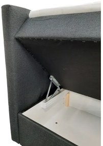 Pat tapițat EMBER 160x200 cm, cu saltele și topper, cu spațiu de depozitare, antracit