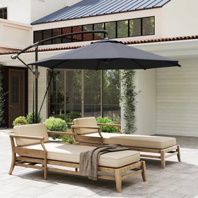 Outsunny Umbrelă de Soare cu Corzi Anti-Vânt, Orificii de Aerisire, Bază în Cruce și Manivelă, Φ290x243 cm, Gri | Aosom Romania