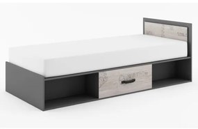 Pat Sorento Cu Sertar Si Saltea, Stejar Grafit Si Santana, Dimensiune Saltea 90 x 200 Cm