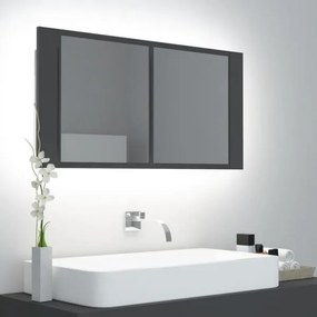 vidaXL Dulap de baie cu oglindă și led, gri, 90x12x45 cm
