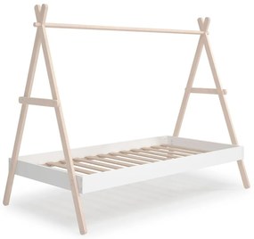 Pat pentru copii alb/natural de tip casă din lemn masiv de pin 90x200 cm Trufa – Marckeric