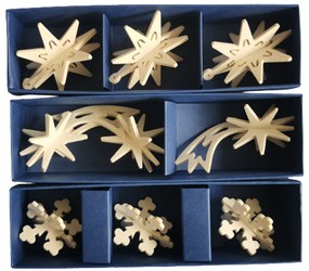 Ornamente de Crăciun din lemn Sky treasures, set 9 buc.