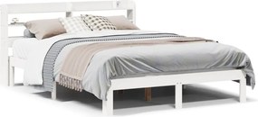 vidaXL Cadru de pat cu tăblie, alb, 135x190 cm, lemn masiv de pin