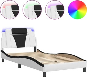 vidaXL Cadru de pat Viana cu LED fără saltea alb/negru 100x200 cm