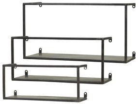 Set de 3 etajere metalice de perete, negru, cu aspect rustic