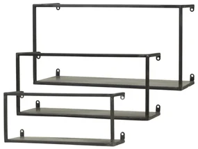 Set de 3 etajere metalice de perete, negru, cu aspect rustic