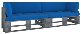 Canapea din paleti cu 2 locuri, cu perne, lemn pin gri tratat Albastru regal, Canapea cu 2 locuri, Gri, 1