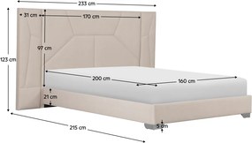 Pat cu somieră şi iluminare LED, 160x200, ţesătură Velvet bej, ALTESA