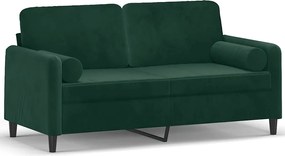 vidaXL Canapea cu 2 locuri cu pernuțe, verde închis, 140 cm, catifea