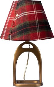 Lampă de masă din lână multicoloră, cu structură din metal auriu, abajur în carouri, finisaj vintage, 29×15×9,5 cm, „Stirrup"