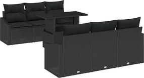 vidaXL Set de canapele pentru grădină cu pernă 7 pcs Negru poliratan