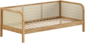 Pat în culoare naturală din lemn de stejar cu somieră 90x200 cm Olive Captain Rotan – Vipack