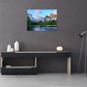 Tablou pe sticlă cu peisaj montan sălbatic (70x50 cm)