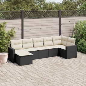 3251613 vidaXL Set canapele de grădină cu perne, 7 piese, negru, poliratan