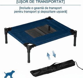 PawHut Pat de Câine Înălțat cu Scaun Respirabil, Pat de Câine din Oțel și Țesătură, 61x46x18 cm, Albastru | Aosom Romania