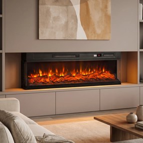 HOMCOM Șemineu electric de podea/încastrabil, 3 laturi, cu telecomandă, 750/1500W, efect flacără 3D, 12 culori, 5 niveluri de luminozitate | Aosom Romania