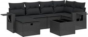 vidaXL Set canapele de grădină cu perne, 7 piese, negru, poliratan