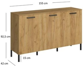 Comodă Shanna (Stejar craft auriu + antracit). 1053222