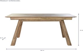 Masă dining din lemn de mango, natur, 8 locuri, cu picioare înclinate, 76 x 180 x 90 cm, „Marlow”