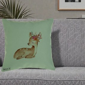 Perna Decorativa Caprioara cu Flori in Coama, 40x40 cm, Verde, Husa Detasabila, Perna Inclusa, BEKZ®