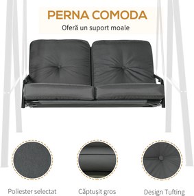 Outsunny Balansoar de Grădină 2 Locuri cu Acoperiș Reglabil și Perne, 144x117x173 cm, Gri Închis | Aosom Romania