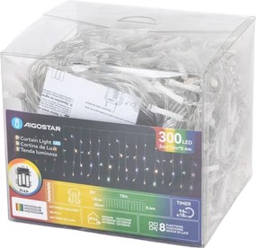 Aigostar - Instalație luminoasă de Crăciun LED pentru exterior 300xLED/8 funcții 3xAA 18x0,4m IP44 multicoloră