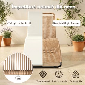 Outsunny Șezlong din Ratan Forma S cu Pernă, Șezlong de Grădină cu Structură din Oțel, pentru Terasă, Plajă, Piscină, Grădină, 175x57x80cm, Crem | Aosom Romania