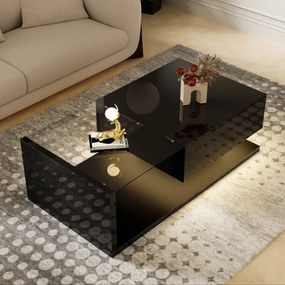 Măsuță de Cafea Modernă cu Raft din Sticlă și Efecte LED, 105x55x32,5 cm, Negru