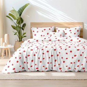 Goldea lenjerie de pat 100% bumbac - căpșuni proaspete 200 x 220 și 2buc 50 x 70 cm (din două bucăți, cusătură pe mijloc)