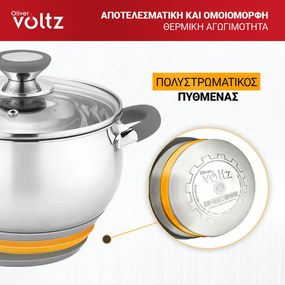 Oala Oliver Voltz OV51210N22, 22 cm, 4,6 l, Inductie, Manere din silicon gri, Inox/Gri