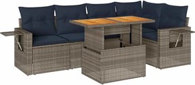 vidaXL Set mobilier grădină cu perne, 6 piese, gri, poliratan