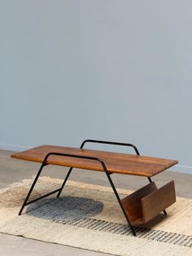 Măsuță de cafea dreptunghiulară din lemn de mango, maro, cu cadru din metal negru și suport pentru reviste, 40 x 107 x 50 cm, „Easypeasy”