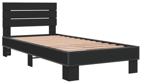 845737 vidaXL Cadru de pat, negru, 100x200 cm, lemn prelucrat și metal