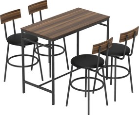 HOMCOM Set masă de bar 5 piese cu 4 scaune, design industrial, pentru bucătărie, sufragerie, lemn, oțel, maro | Aosom Romania