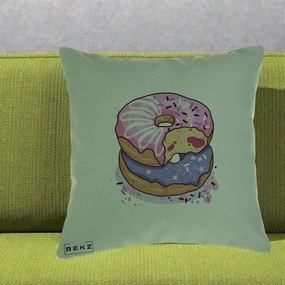 Perna Decorativa Donuts Roz si Mov, 40x40 cm, Verde, Husa Detasabila, Perna Inclusa, BEKZ®