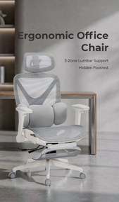 DeluxStar YX-977 NEXOR PRO MESH – Scaun Ergonomic cu Suport Lombar 3D, Tetieră 3D, Cotiere 4D, Șezut Glisant, Înclinare 140°, Suport pentru Picioare, Mesh, Gri