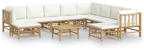 3155193 vidaXL Set mobilier de grădină, cu perne alb crem, 11 piese, bambus
