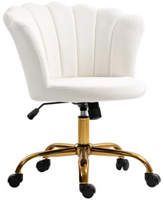HOMCOM Scaun birou din catifea, scaun coafeză cu spătar în formă de petală, înălțime reglabilă, 69 x 64 x 80-90 cm, alb | Aosom Romania