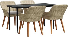 vidaXL Set de masă pentru grădină cu pernă 5 pcs Bej poliratan