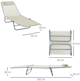 Outsunny Sezlong Pliabil pentru Grădină, Spătar Reclinabil, Confortabil, din Textilena, Crem, 182x56x28cm | Aosom Romania