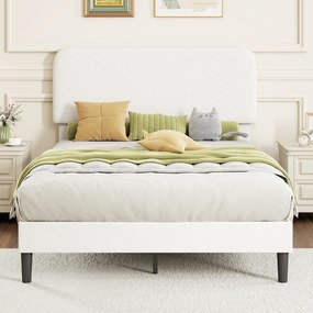 HOMCOM Cadru de pat dublu cu tăblie reglabilă pe înălțime tapițat cu blăniță sherpa șipci de susținere alb | Aosom Romania