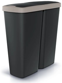 Coș de gunoi DUO negru, 50 l, maro/negru