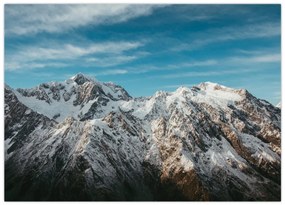 Tablou pe sticlă cu vârfuri înzăpeziți, Fiordland (70x50 cm)