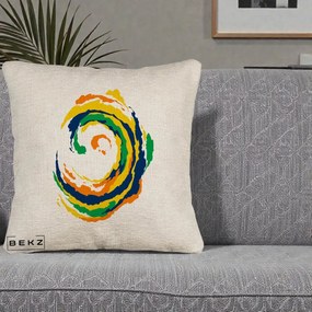 Perna Decorativa Vortex Abstract Colorat, 40x40 cm, Bej Canapea, Husa Detasabila, Perna Inclusa, BEKZ®