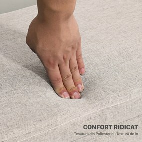 HOMCOM bancă cu spațiu de depozitare 110 x 39 x 45 cm din material cu aspect de in, picioare din lemn de cauciuc, capacitate 220 kg, bej | Aosom Romania
