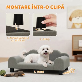 PawHut Canapea pentru Câini Moale cu Cotiere de Sprijin din Țesătură Gri | Aosom Romania