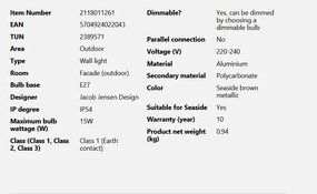 Aplica de perete exterior design nordic IP54 Aludra seaside maro